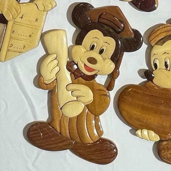 Disney Other - Vintage Disney Mickey Mouse Graduation Wood Intarsia Wall Hanging Plaque
